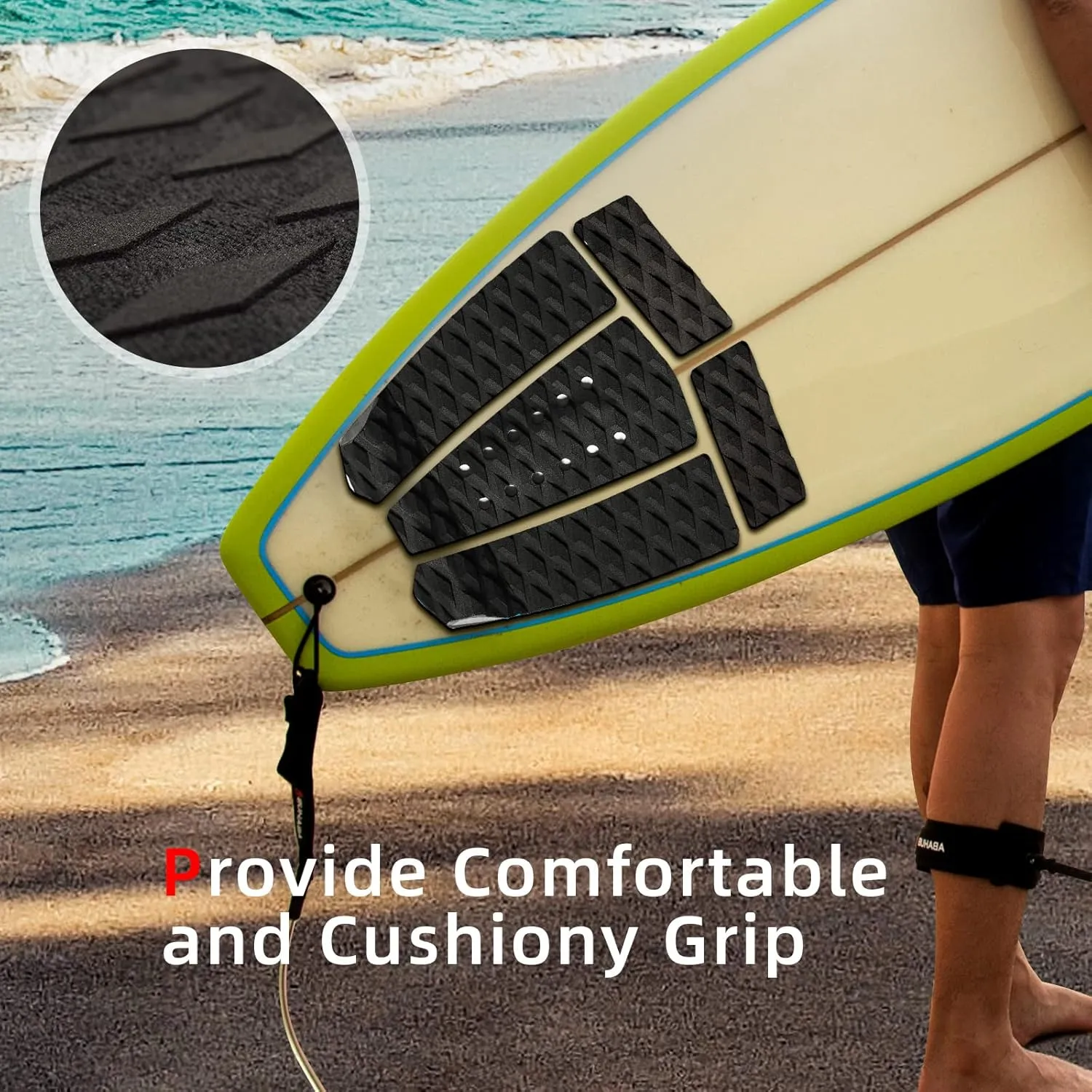 Abahub 3 Piece EVA Surfboard Deck Traction Pads with Kicker for Stomp Skimboards, Surf Boards, Funboard, Fish Board, Black/Blue/Green/Gray/Orange/Pink/White/Wine Red