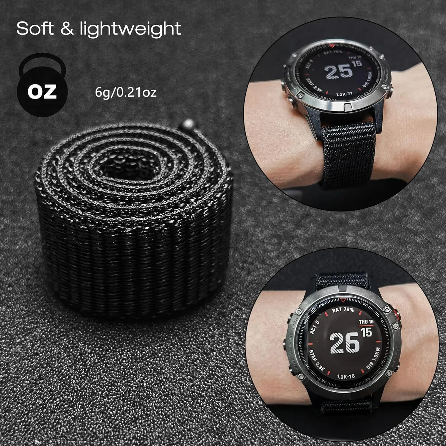 Abanen Hook and Loop Quick Dry Watch Band for Fenix 8 / epix Pro/Fenix 7/6/5 (47mm), 22mm Woven Nylon Ultralight Sport Wristband Strap for Garmin Instinct 2, Instinct 3 45mm