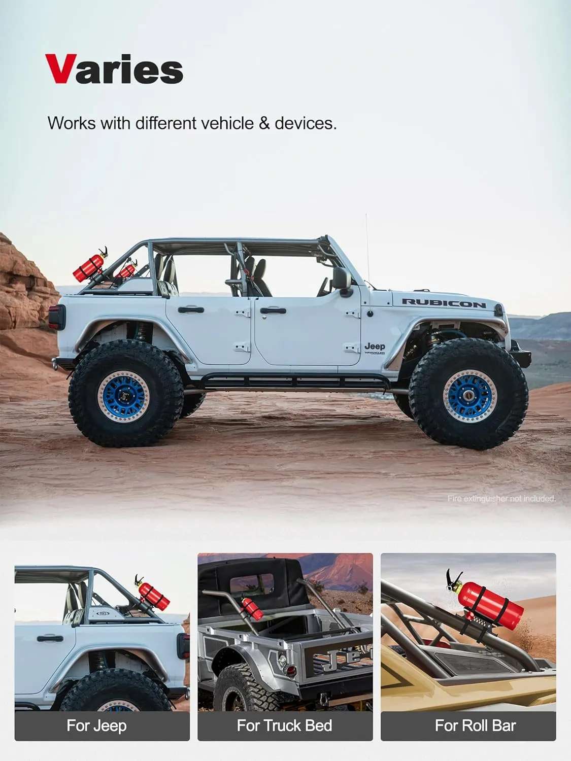 Adjustable Fire Extinguisher Mount, Easy Install on Roll Bar/ Cage Fire Extinguisher Holder, Quick Release Mounting Bracket for Jeep Wrangler JT TJ JKU JK JL UTV Cam-Am X3 Polaris RZR Ranger
