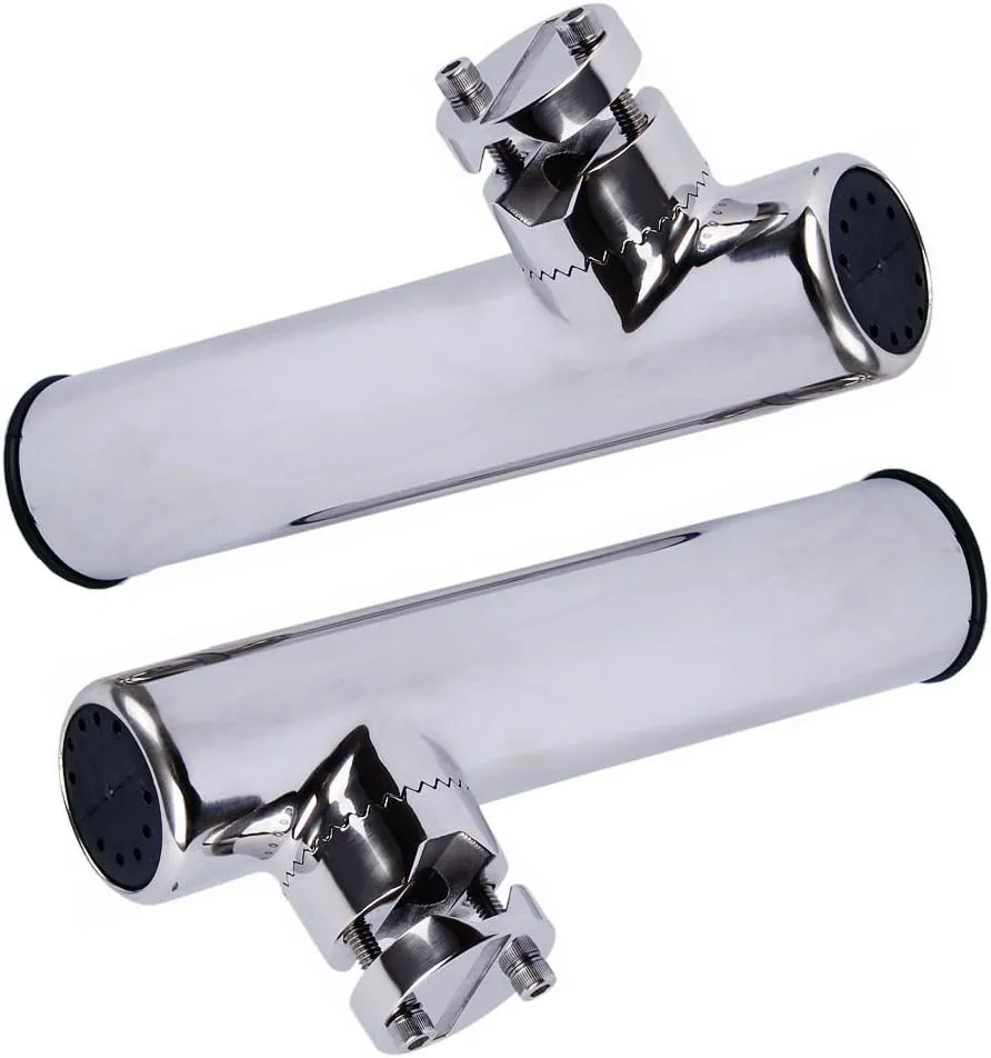 Adjustable Fishing Rod Holders for Boat, 2 Pack Stainless Steel Rail Mount Boat Fishing Rod Holder Clamp on 7/8" to 1" Rais, Anti-Corrosion Design, Fits Various Boat Rails