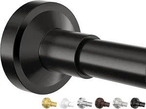 Adjustable Tension Curtain Rod, 32-75 Inches Non-Slip Stainless Steel Shower Curtain Rod, Rust-Resistant Telescoping Rod for Bathroom, Kitchen, Dorm, RV, No Drilling, Easy to Install, Black