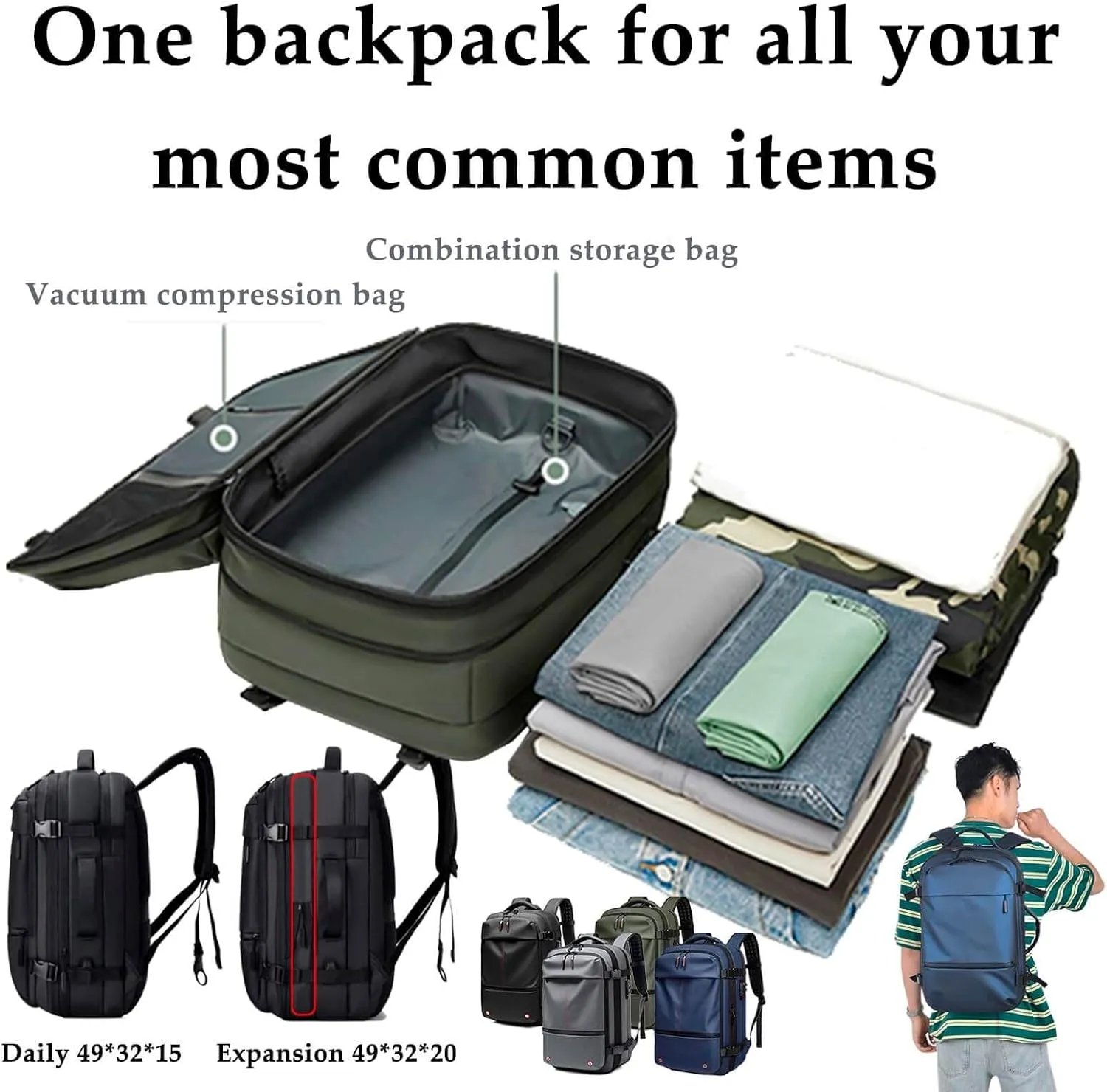 Aeropack Backpack, 60L Vacuum Compression Backpack Travel with Pump Waterproof, Air Vacuum Sealed Backpack Travel (Black)