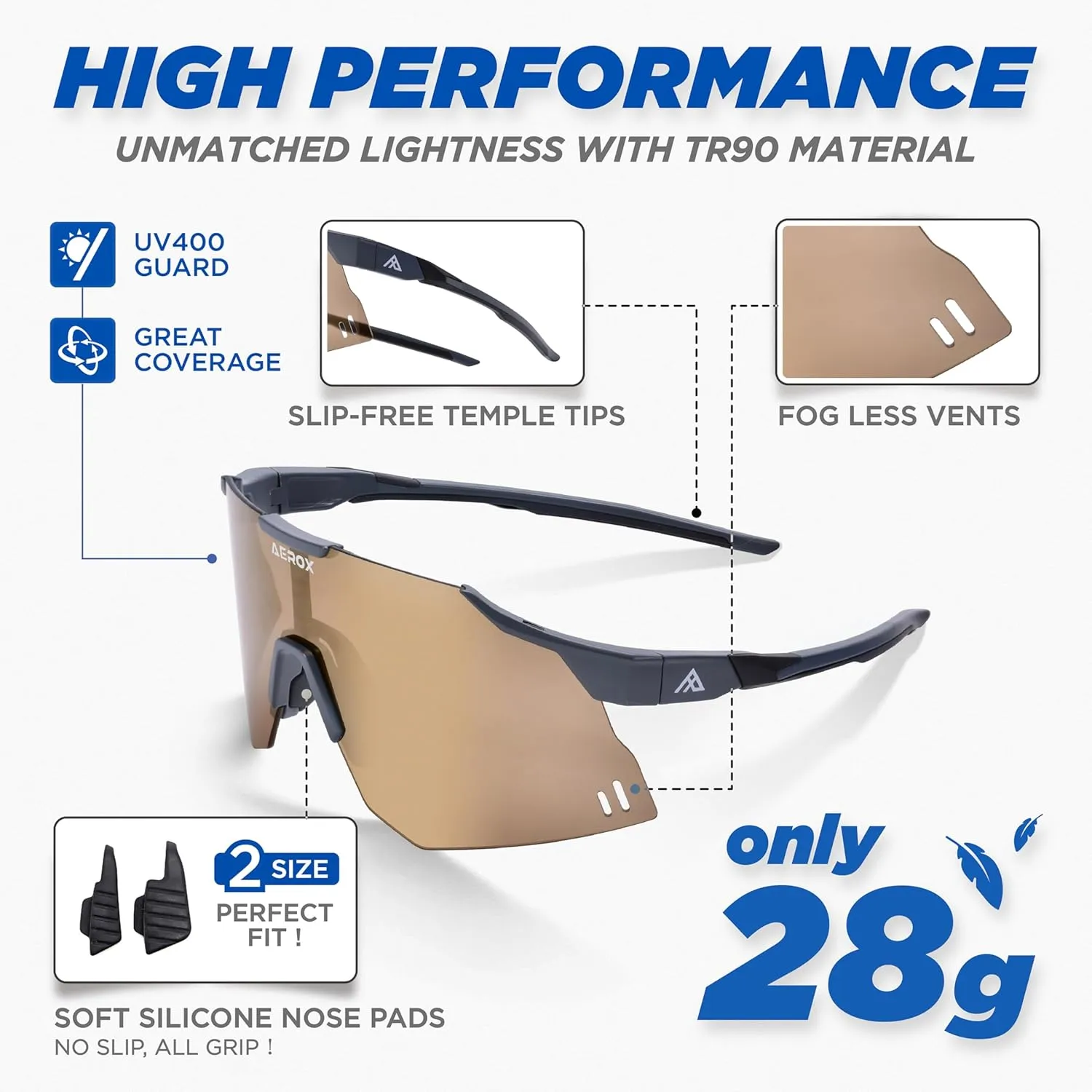 AEROX Running Sunglasses and Sports Glasses for Men and Women - Shades for Cycling and Baseball