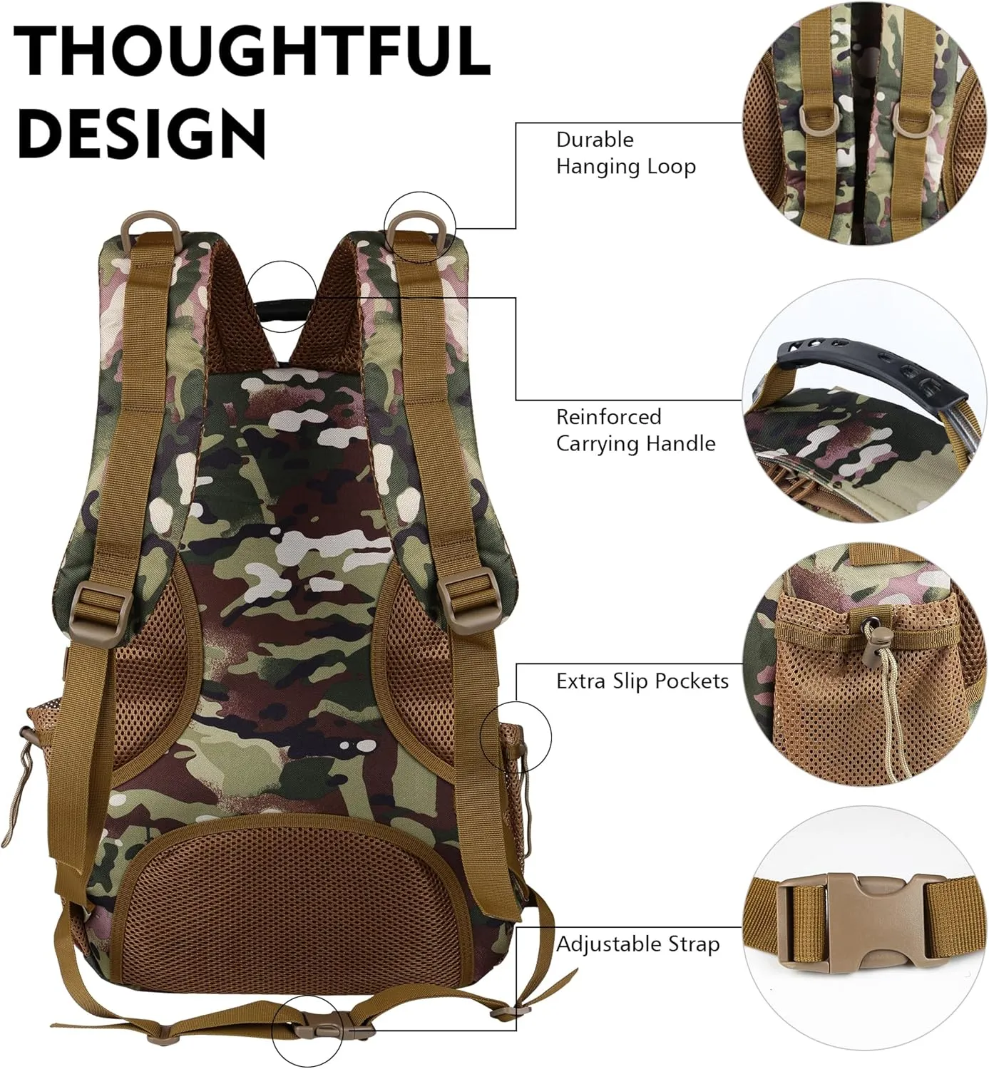 aiGear Tactical Backpack for Men, 35L Military Backpack, 3-Day Bug Out Bag for Camping Hiking Hunting with Molle System Army Daypack (35L Camo)