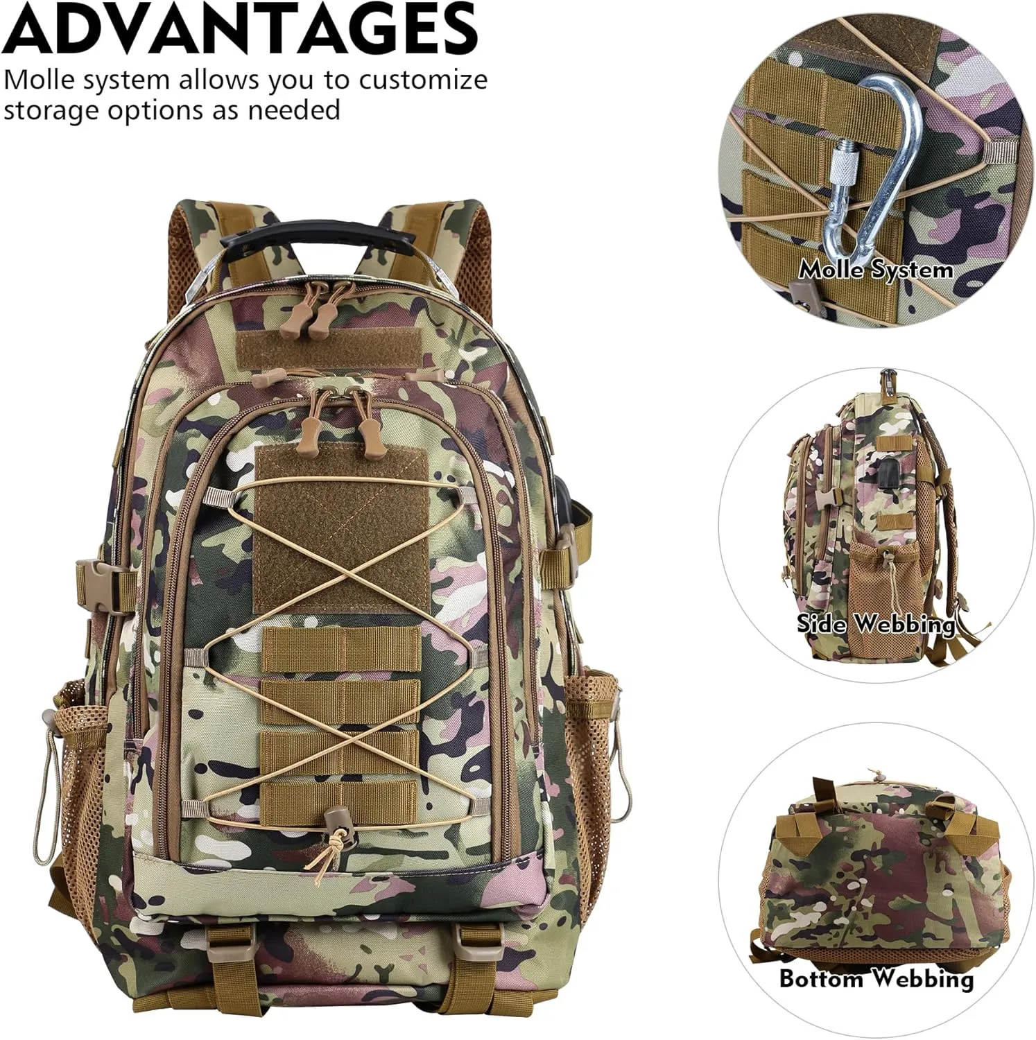 aiGear Tactical Backpack for Men, 35L Military Backpack, 3-Day Bug Out Bag for Camping Hiking Hunting with Molle System Army Daypack (35L Camo)