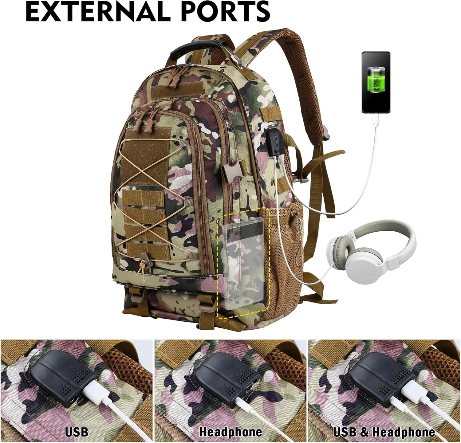 aiGear Tactical Backpack for Men, 35L Military Backpack, 3-Day Bug Out Bag for Camping Hiking Hunting with Molle System Army Daypack (35L Camo)