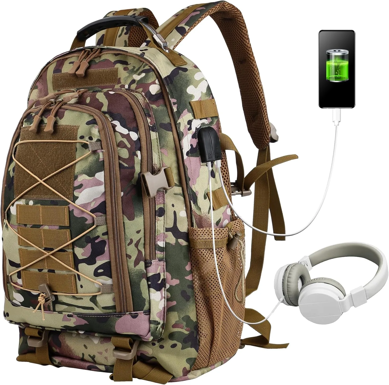 aiGear Tactical Backpack for Men, 35L Military Backpack, 3-Day Bug Out Bag for Camping Hiking Hunting with Molle System Army Daypack (35L Camo)