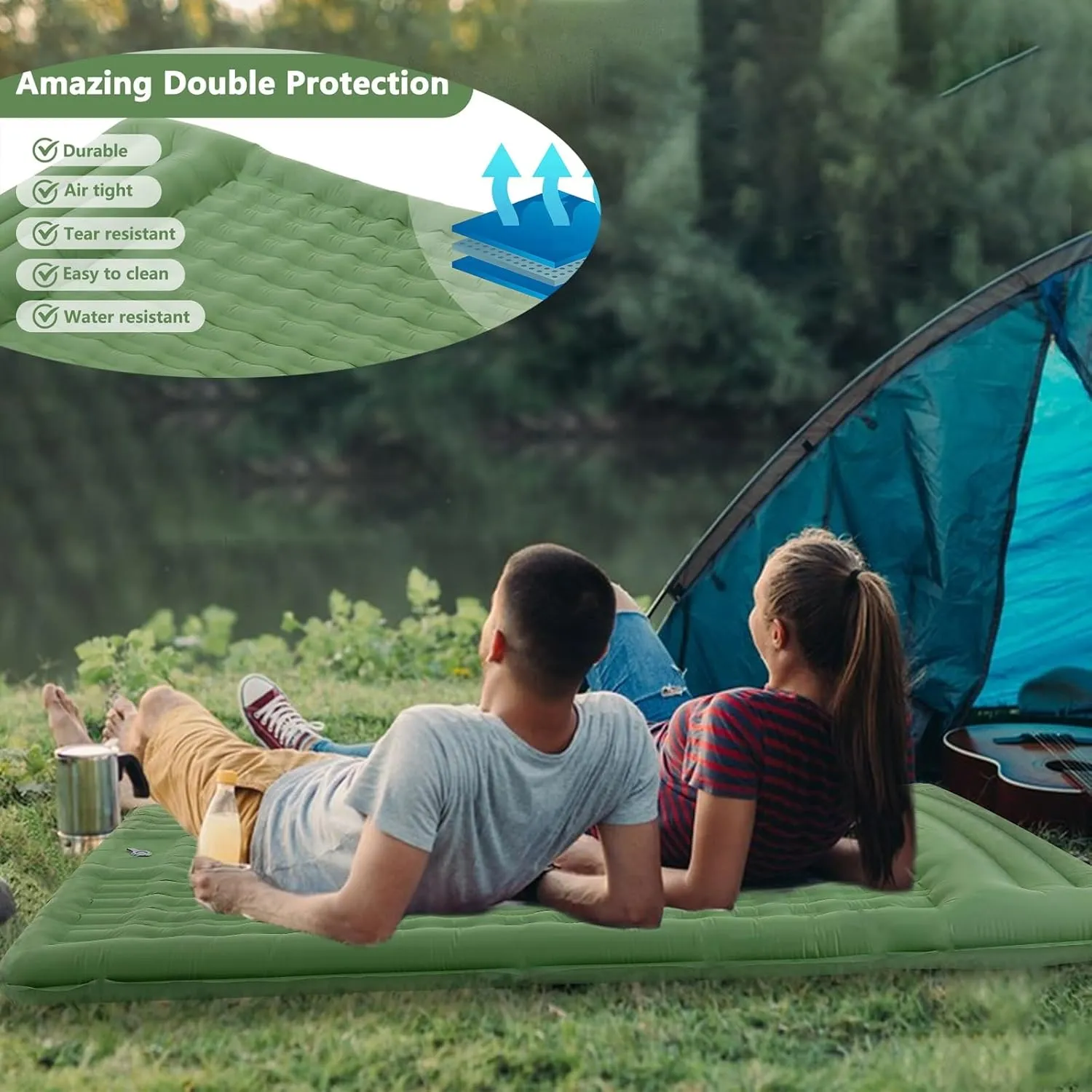 Air Mattress,Camping Essentials, Ultralight Inflatable Sleeping Pad For Camping, With Pillow Built-in Foot Pump, Ultimate For Carry Bag, Backpacking Hiking Traveling Tent, Compact & Lightweight Air Ma