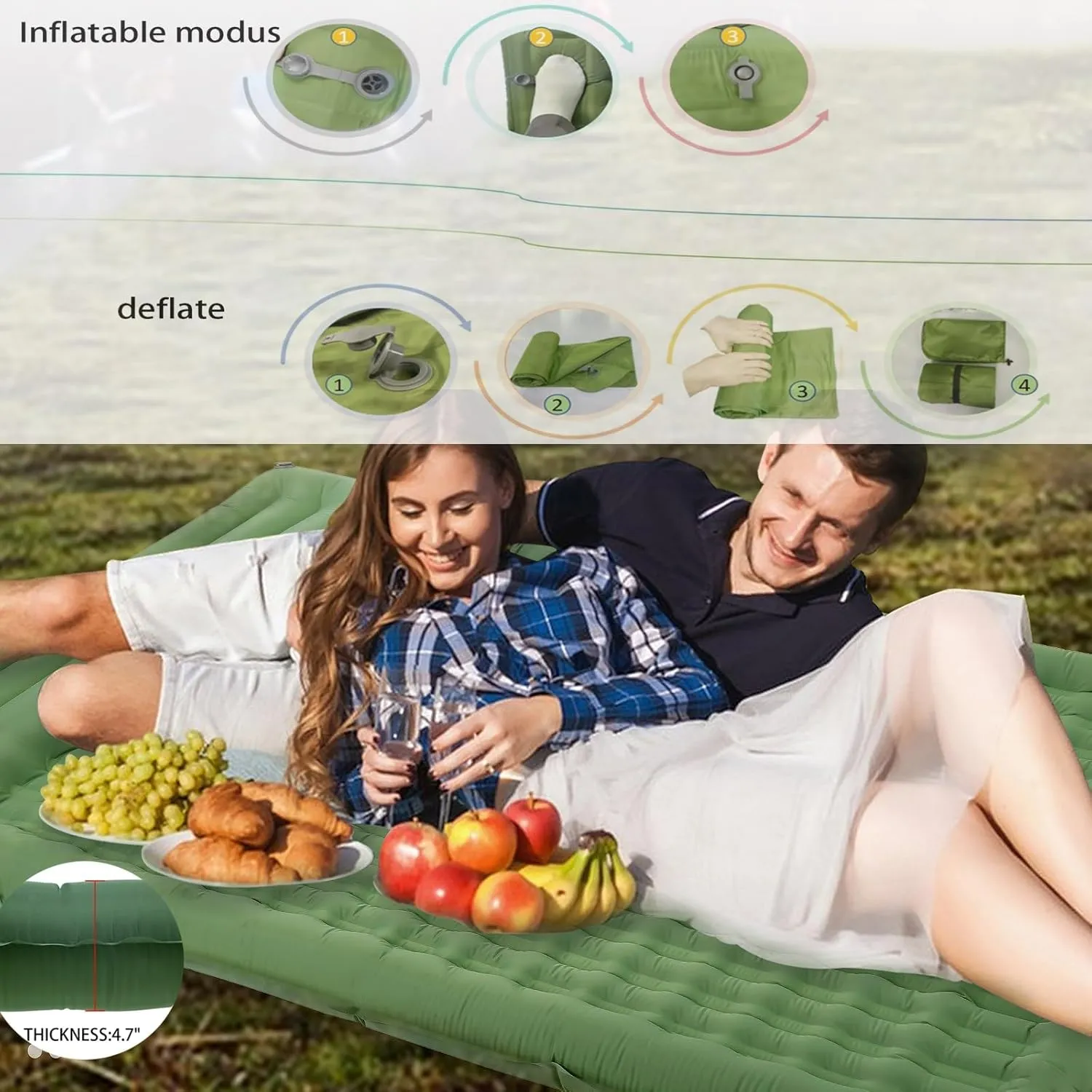 Air Mattress,Camping Essentials, Ultralight Inflatable Sleeping Pad For Camping, With Pillow Built-in Foot Pump, Ultimate For Carry Bag, Backpacking Hiking Traveling Tent, Compact & Lightweight Air Ma