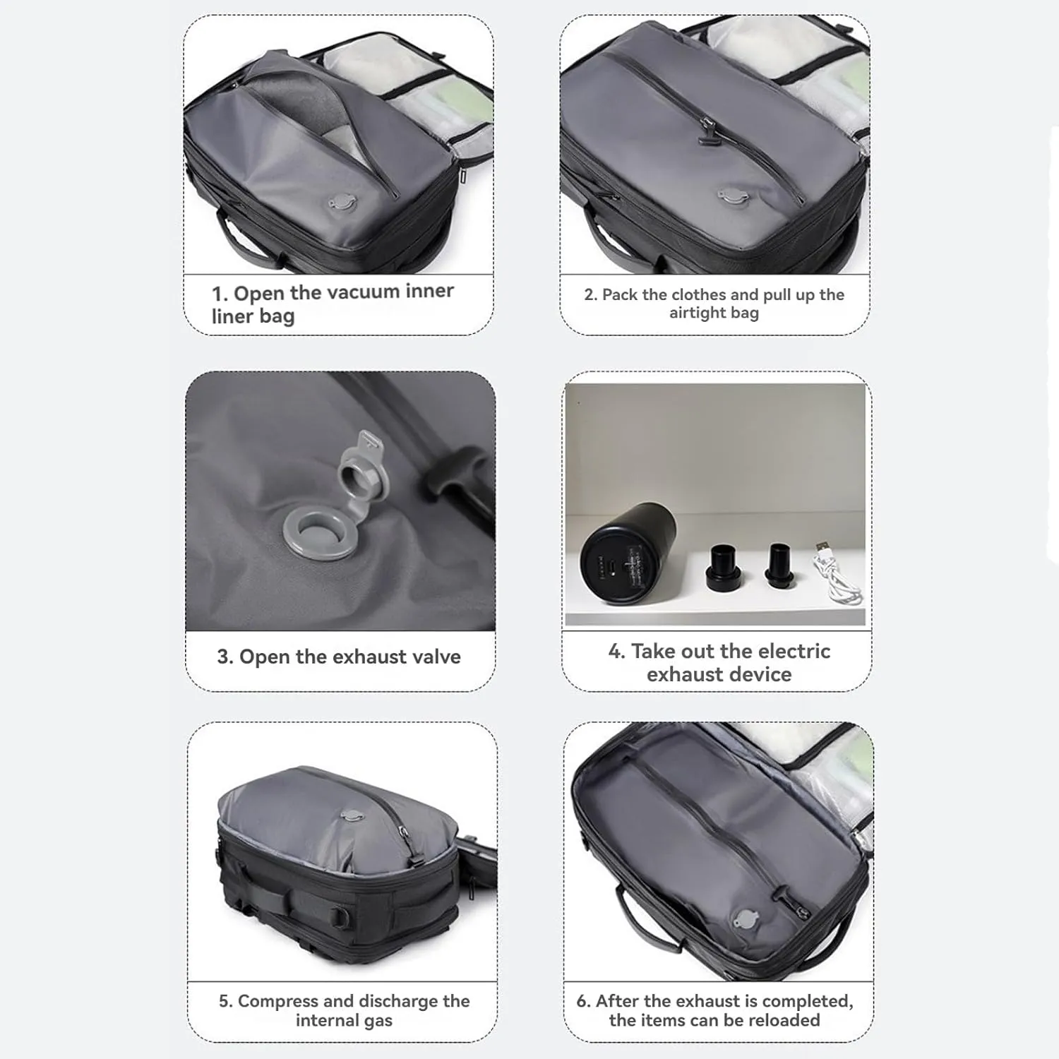 Airback Backpack, Travel Backpack with Vacuum System, Expandable Backpack with Vacuum Compression (Style B,One Size)