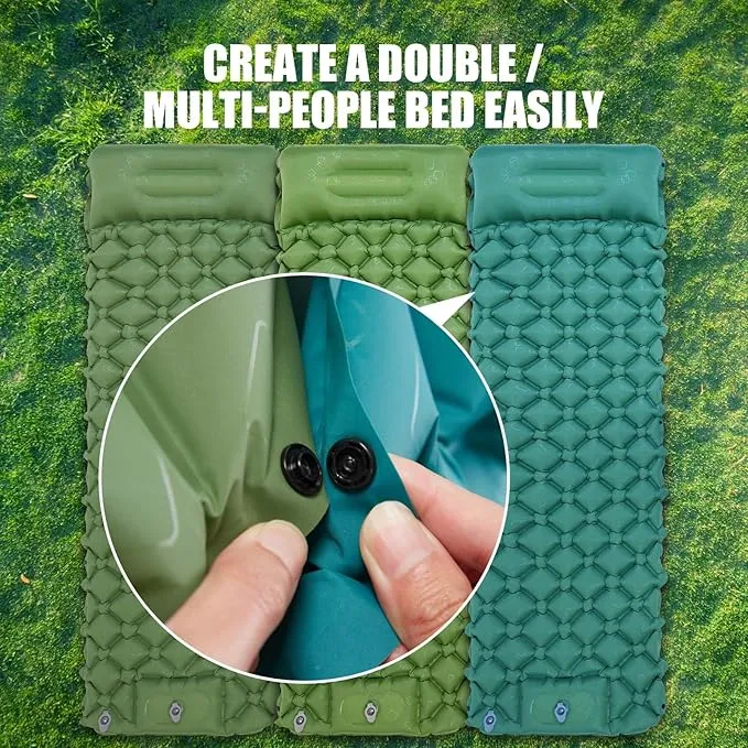 AKSOUL Camping Ultralight Sleeping Pad: Compact Portable Self Inflatable Sleep Mat with Built-in Foot Pump, Lightweight Single Pad for Camping, Traveling, Outdoor Activities (Green)