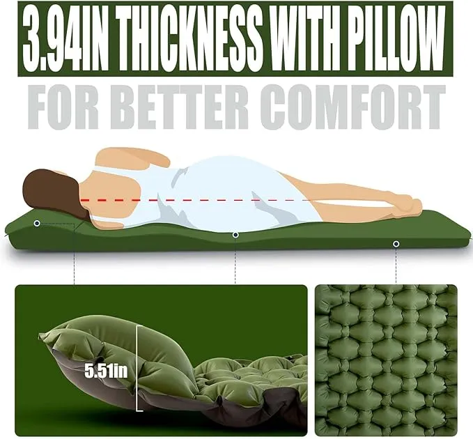 AKSOUL Sleeping Pad Camping Mat: Ultralight & Compact Self Inflating Air Mattress with Built-in Foot Pump, Connectable Lightweight with Pillow Inflatable Pad for Camping, Backpacking, Hiking