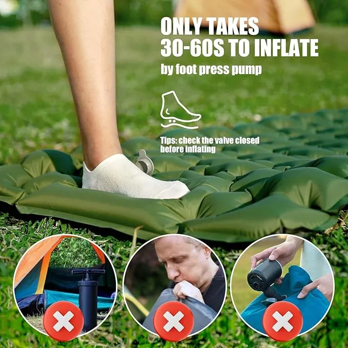 AKSOUL Sleeping Pad Camping Mat: Ultralight & Compact Self Inflating Air Mattress with Built-in Foot Pump, Connectable Lightweight with Pillow Inflatable Pad for Camping, Backpacking, Hiking