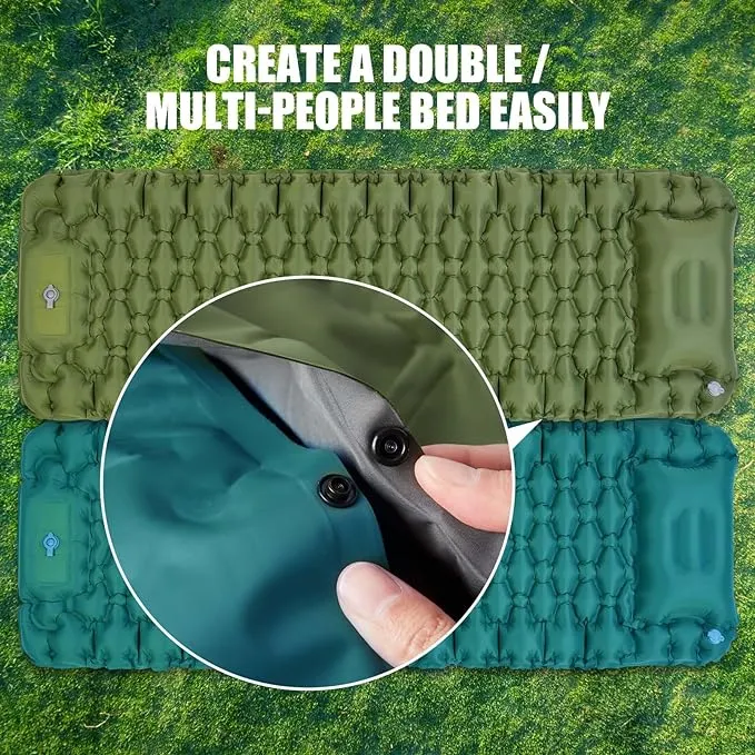 AKSOUL Sleeping Pad Camping Mat: Ultralight & Compact Self Inflating Air Mattress with Built-in Foot Pump, Connectable Lightweight with Pillow Inflatable Pad for Camping, Backpacking, Hiking