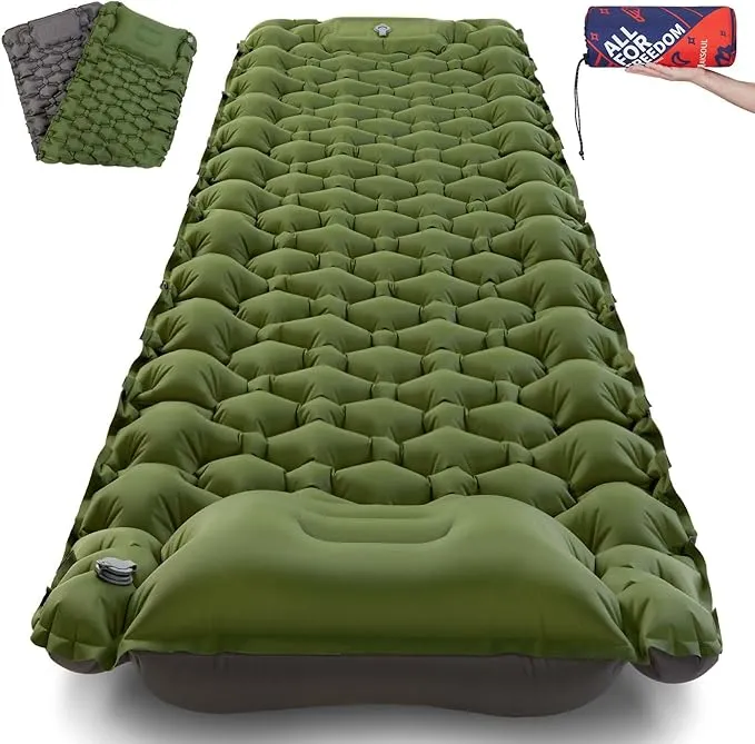 AKSOUL Sleeping Pad Camping Mat: Ultralight & Compact Self Inflating Air Mattress with Built-in Foot Pump, Connectable Lightweight with Pillow Inflatable Pad for Camping, Backpacking, Hiking