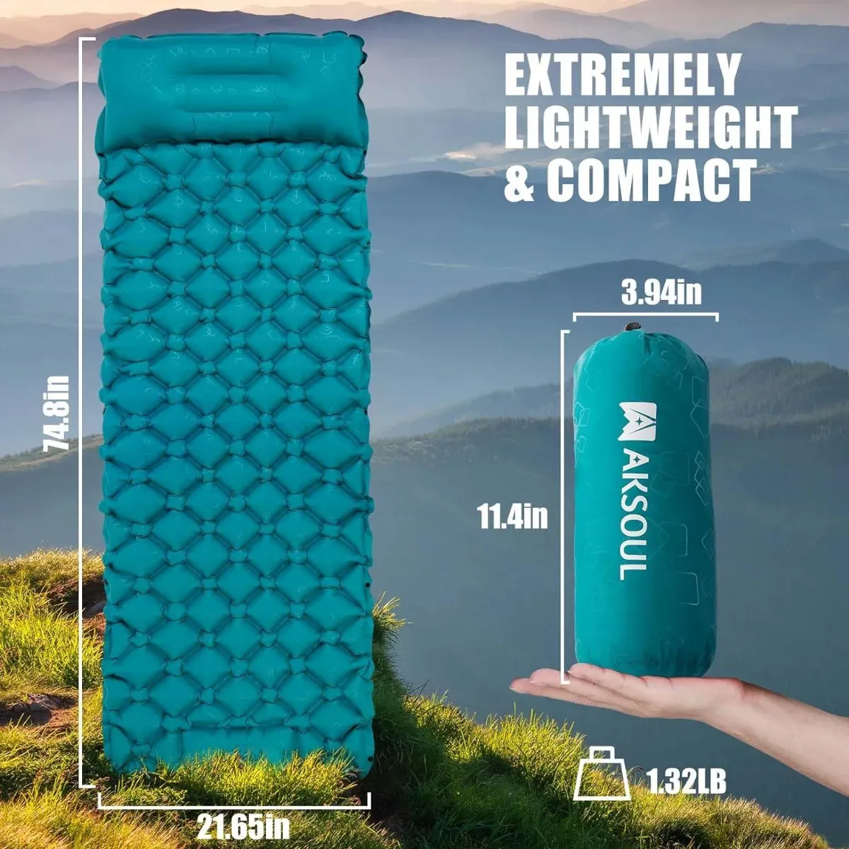 AKSOUL Ultralight Self-Inflating Camping Sleeping Pad with Foot Pump
