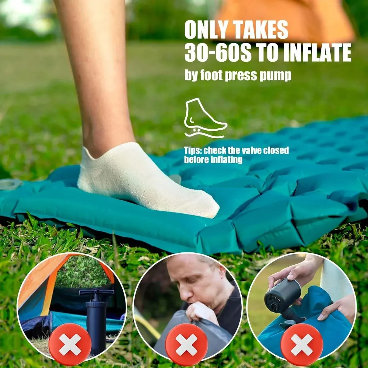 AKSOUL Ultralight Self-Inflating Camping Sleeping Pad with Foot Pump