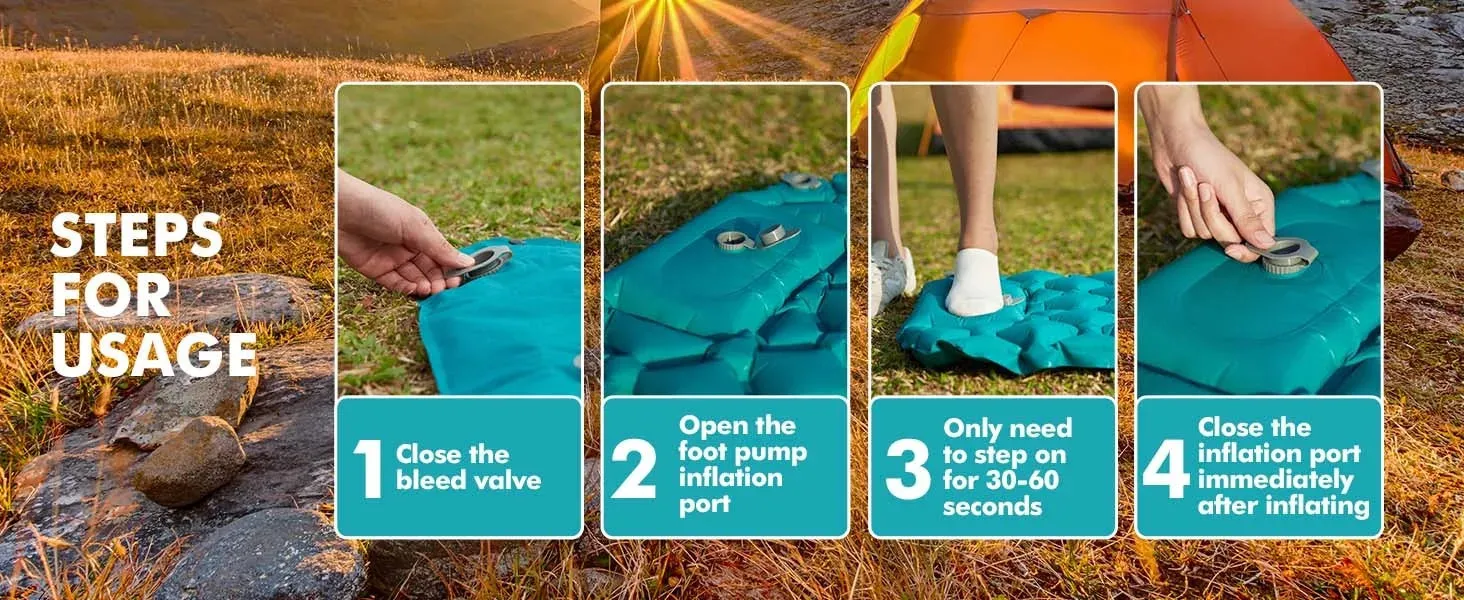 AKSOUL Ultralight Self-Inflating Camping Sleeping Pad with Foot Pump