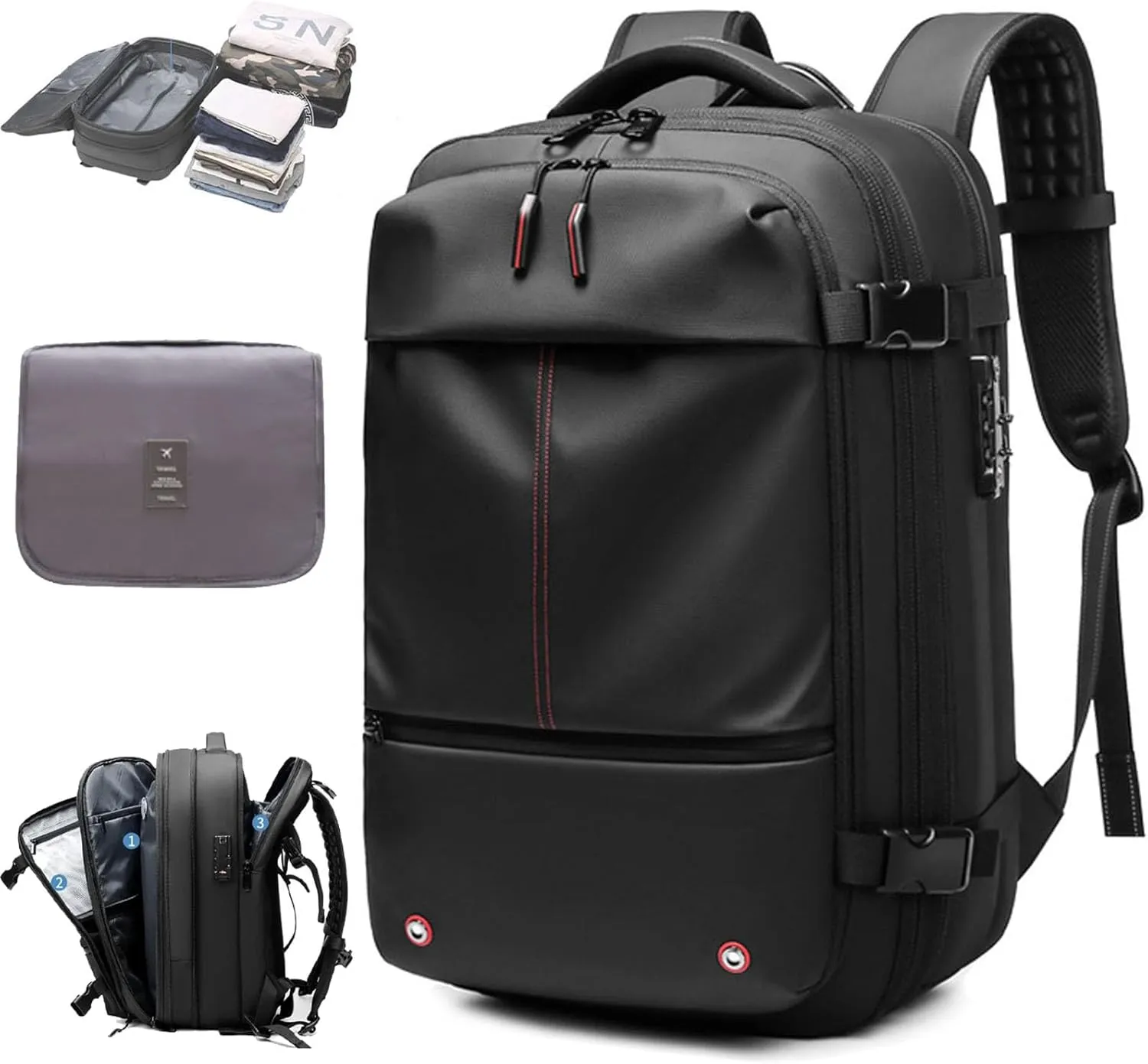 Alepeak Vacuum Backpack, 60L Anti-Theft Expandable Vacuum Compression Bags for Travel, Large-Capacity Waterproof Wet Dry SeparationAirback Backpack with Vacuum Seal (Black)