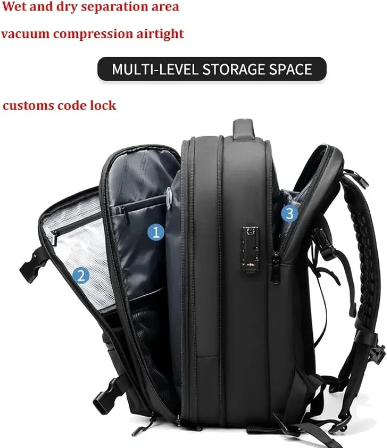 Alepeak Vacuum Backpack, 60L Anti-Theft Expandable Vacuum Compression Bags for Travel, Large-Capacity Waterproof Wet Dry SeparationAirback Backpack with Vacuum Seal (Black)