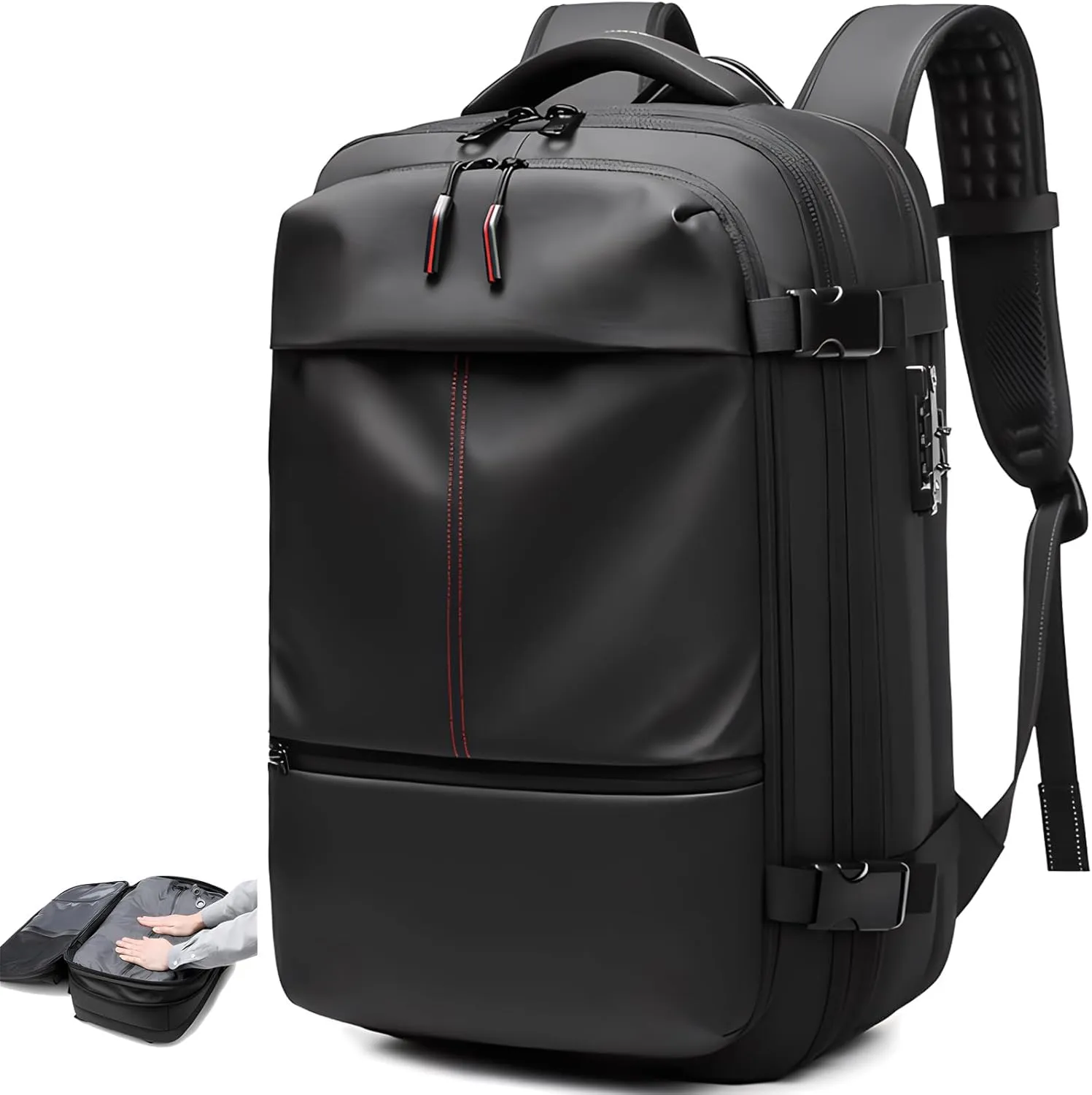 Alepeak Vacuum Backpack with Anti Theft Lock,Air Vacuum Backpack Travel,Transactione Backpack,60L Expandable Air Vacuum Backpack for Travel with Pump for Compression (Black,No Air Pump)