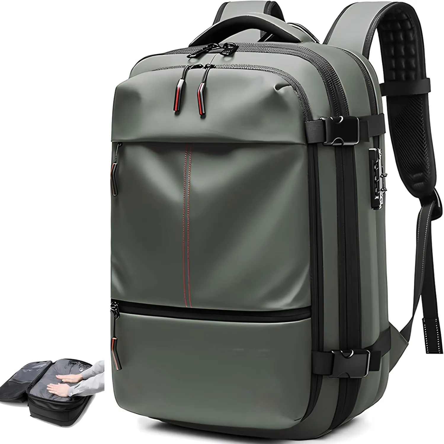 Alepeak Vacuum Backpack with Anti Theft Lock,Air Vacuum Backpack Travel,Transactione Backpack,60L Expandable Air Vacuum Backpack for Travel with Pump for Compression (Green,No Air Pump)