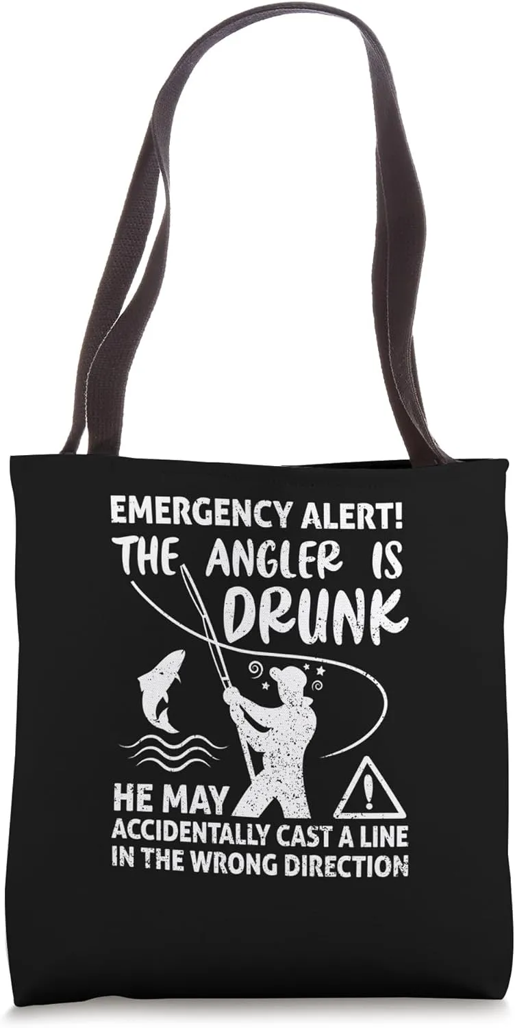 Alert Drunk Fisherman Fish Rod Humor Drinking Fishing Lover Tote Bag