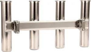 Amarine Made 4 Fishing Rod Rack Mirror Finish Stainless Steel 304 Stainless 4 Rod Holder with Square Clamp Adjustable for Rails 22mm (7/8") to 30mm (1-1/5") diam