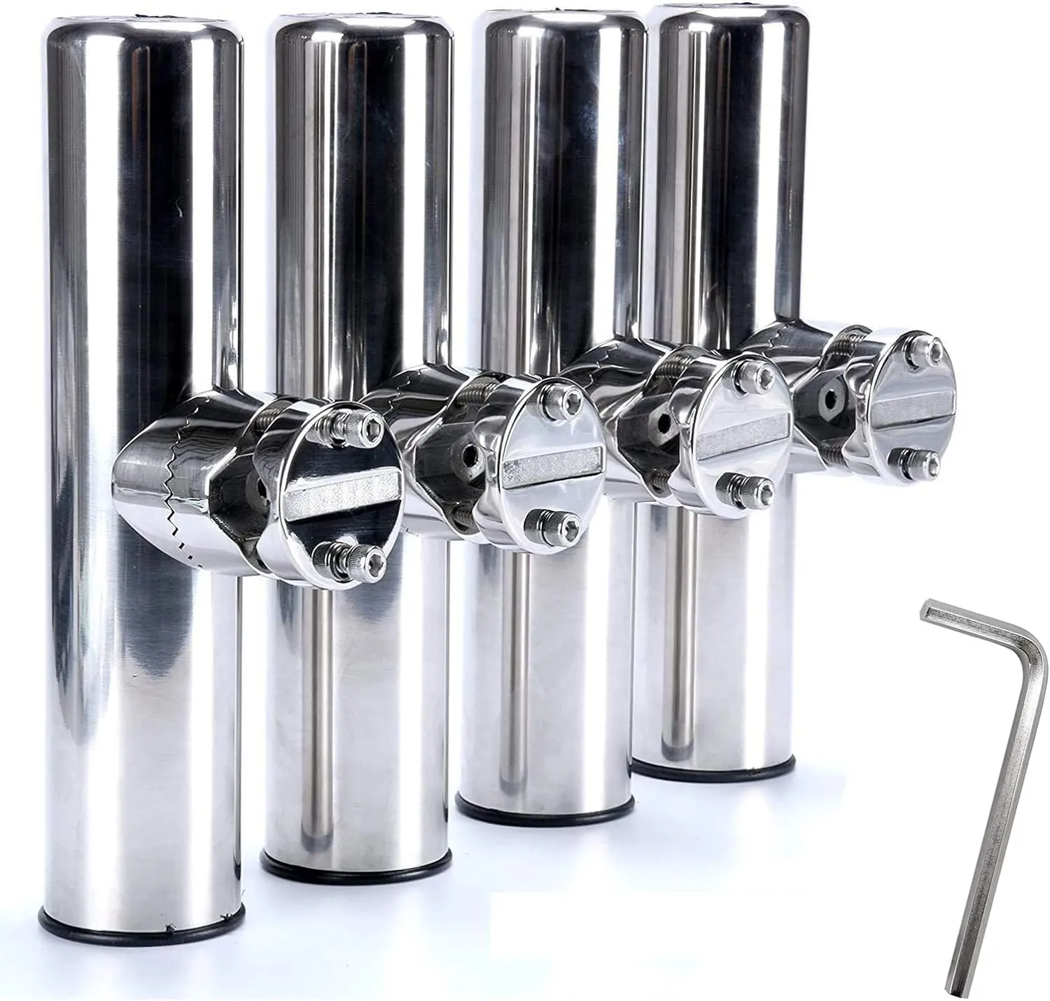 Amarine Made 4Pcs Marine Grade Stainless Steel Rail Mounted Clamp on Fishing Rod Holder for Rails 1" to 1-1/4"