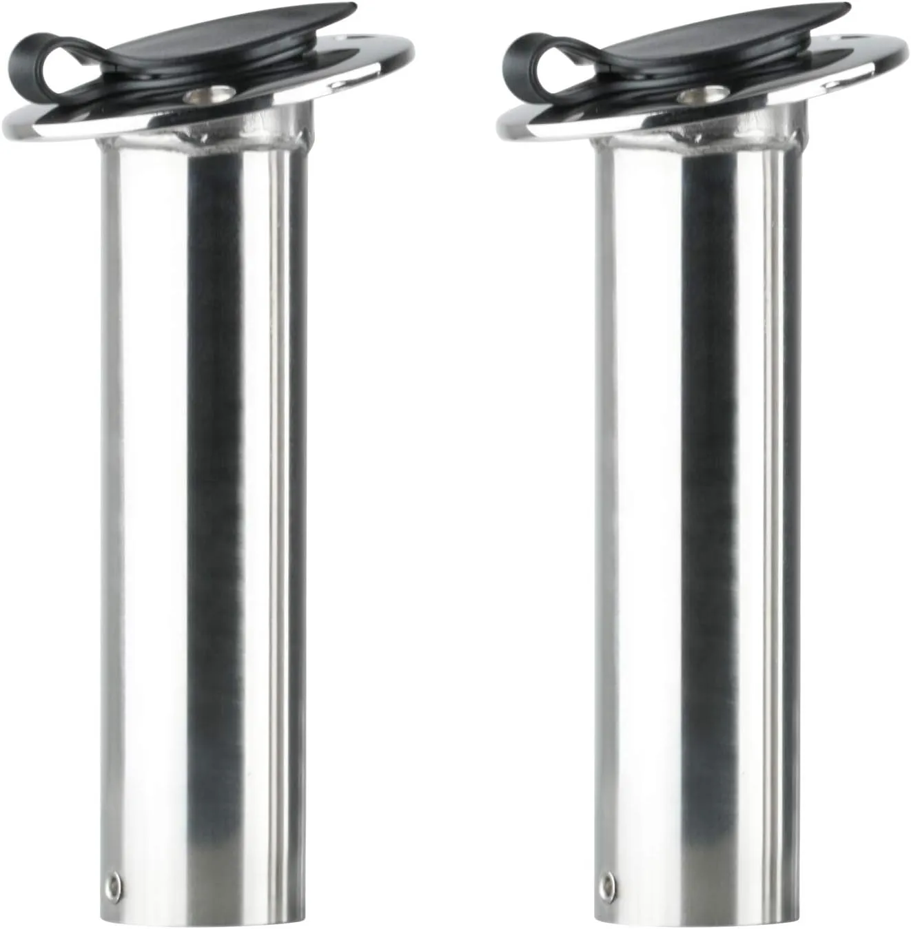 Amarine Made Fishing Rod Holder 2-Pack Stainless Steel Rod Holder Heavy Duty Flush Mount with Black PVC Cap and Liner 15 Degree