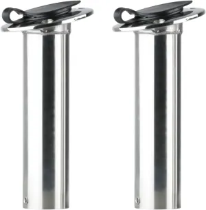 Amarine Made Fishing Rod Holder 2-Pack Stainless Steel Rod Holder Heavy Duty Flush Mount with Black PVC Cap and Liner 15 Degree