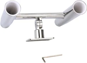 Amarine-made Stainless Steel Mounted Stainless Steel 2 Tube Tournament Style Single Rod Holder, Transom Mounted - 90 Degree