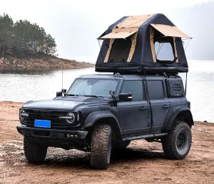 Amphibious Inflatable Roof Top Tent with Ladder, Quick Setup Camping Solution, Two-Tone Khaki & Black