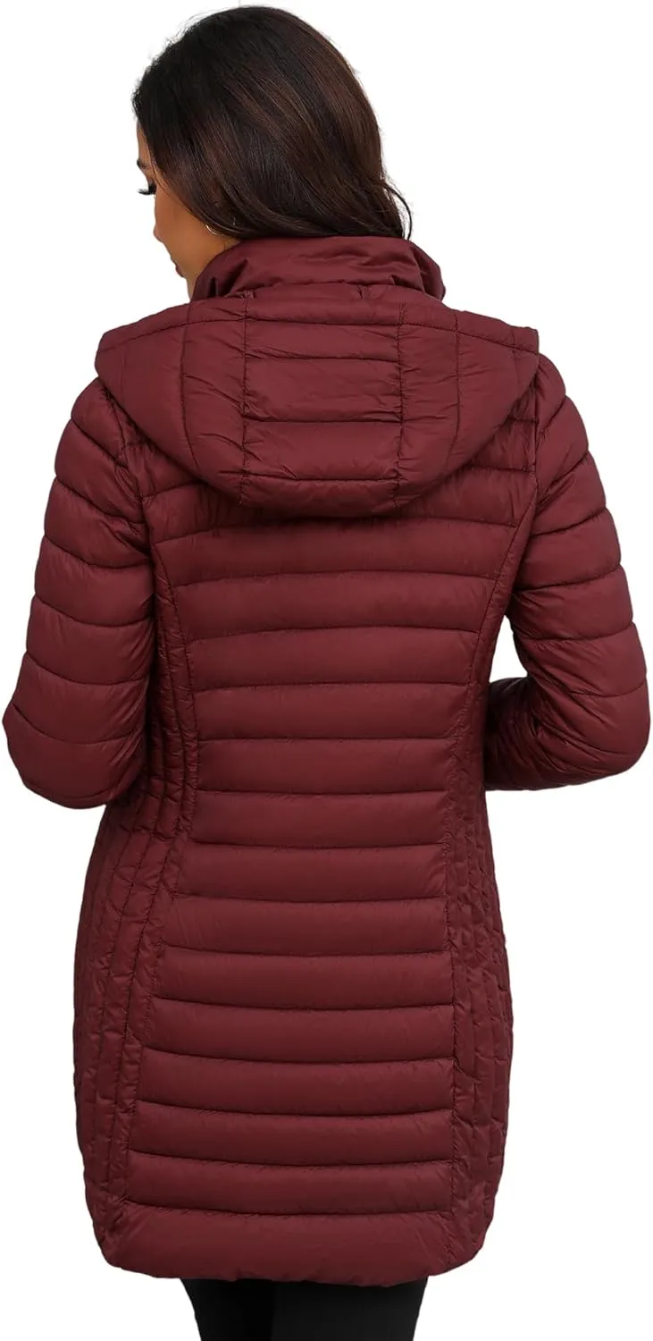 ANOTHER CHOICE Women Ultra-light Puffer Jacket, Winter Puffey Jacket with Detachable Hood Stretchy Panel Rollable