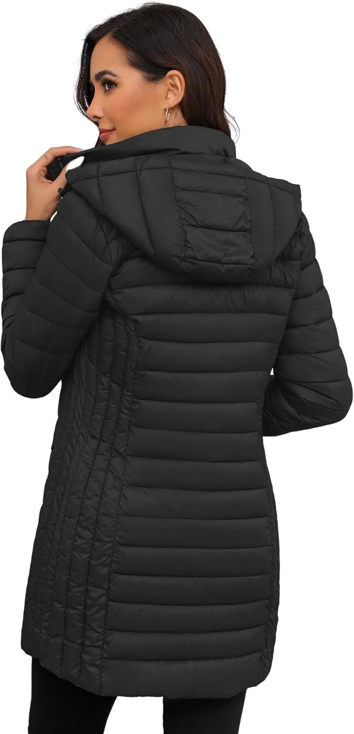 ANOTHER CHOICE Women Ultra-light Puffer Jacket, Winter Puffey Jacket with Detachable Hood Stretchy Panel Rollable