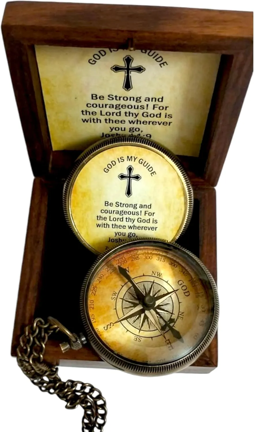Antique Brass Compass – Be Strong and Courageous (Joshua 1:9) – Nautical Inspirational Gift for Mom, Dad, Loved Ones – Christian Motivation Gift for Confirmation, Graduation, Birthday – Boys & Girls