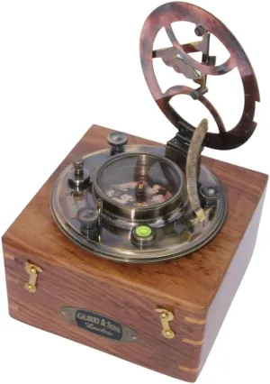 Antique Brass Sundial Compass with Wooden Box Nautical Push Open Pocket Compass for Traveling Camping Hiking Tool, 4 Inch, As Show In Image