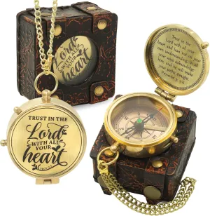 Antique Handmade Brass Compass with Leather Case – “Trust in The Lord” – Graduation Day, Wedding Anniversary, Baptism, Confirmation, First Communion, Retirement Gifts for Boys, Son, Mens, Husband