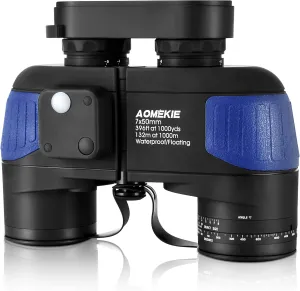 AOMEKIE 7X50 Marine Waterproof Binoculars for Adults with Illuminated Rangefinder Compass BAK4 IPX7 for Boating Military Navigation Hunting Fishing Water Sports