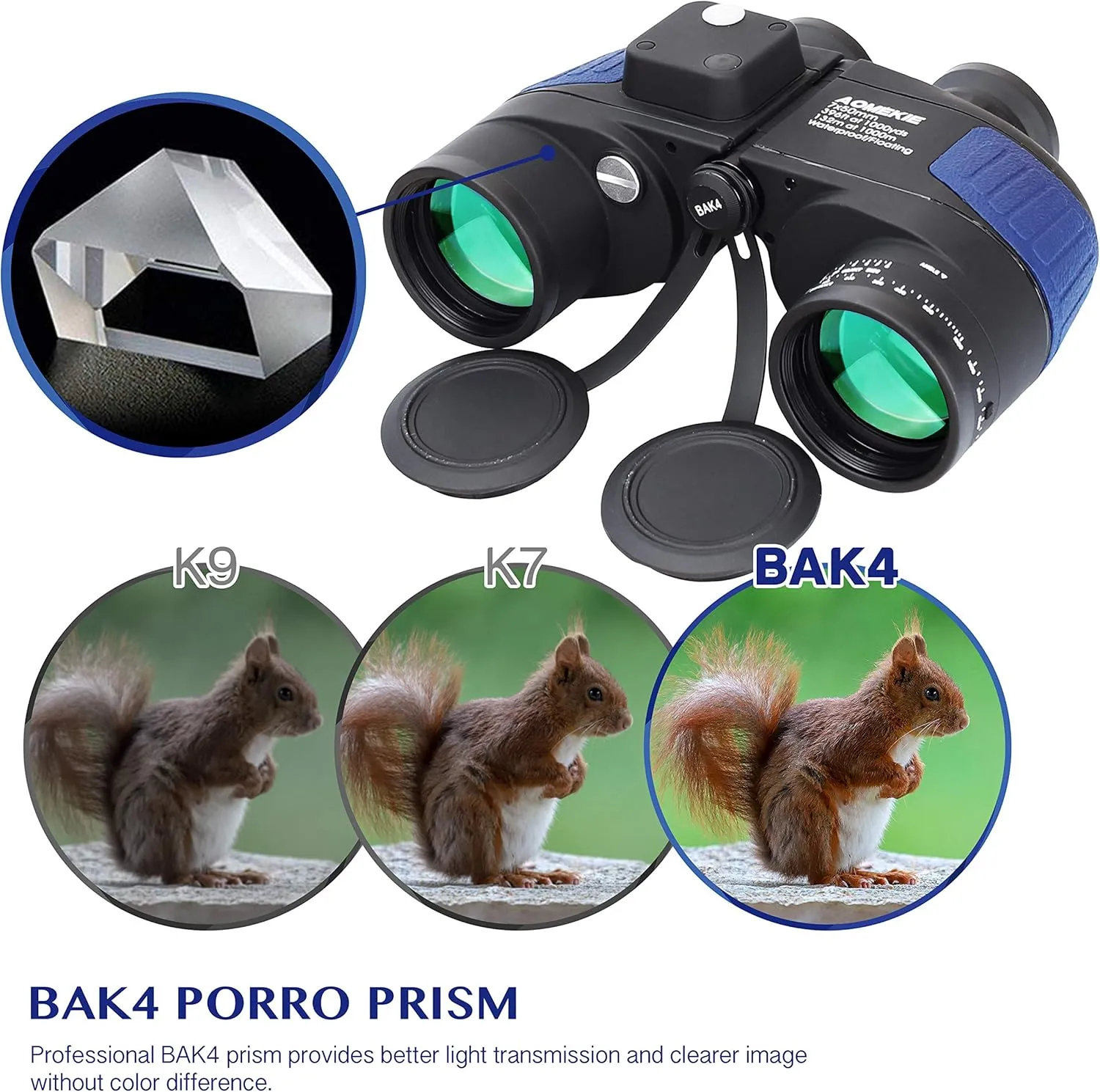AOMEKIE 7X50 Marine Waterproof Binoculars for Adults with Illuminated Rangefinder Compass BAK4 IPX7 for Boating Military Navigation Hunting Fishing Water Sports