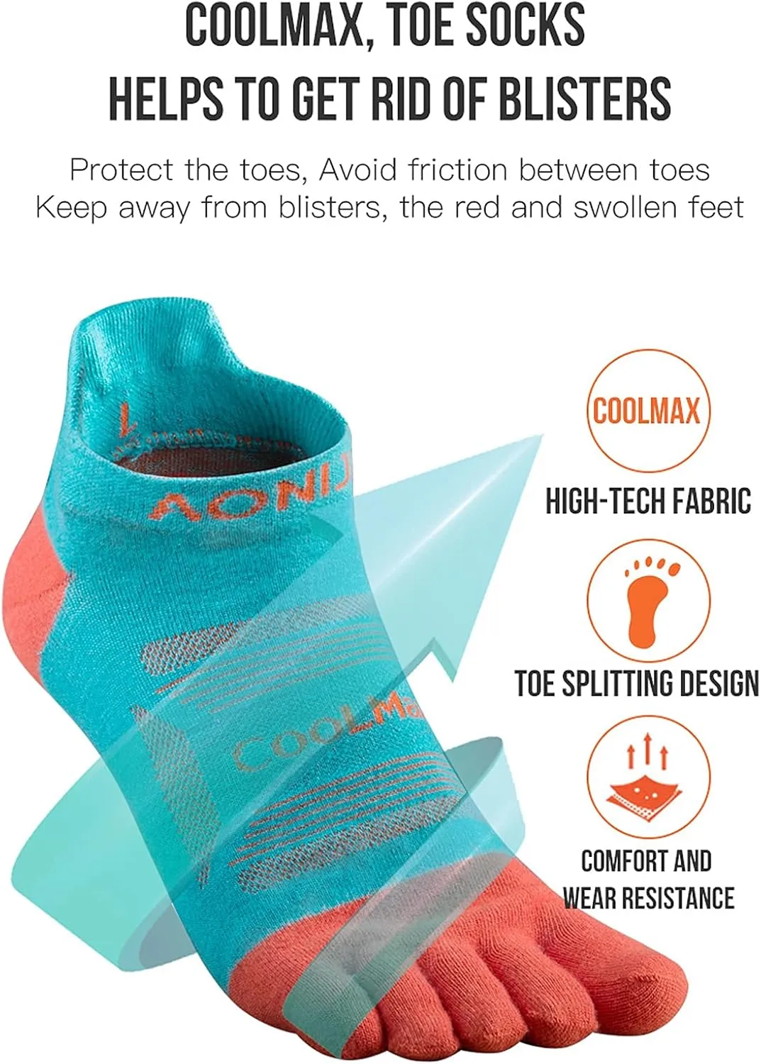 AONIJIE Pack of 3 Sports Socks Athletic Five Toe Socks for Men Women Running Hiking Wicking Crew Low Cut S M L Sizes