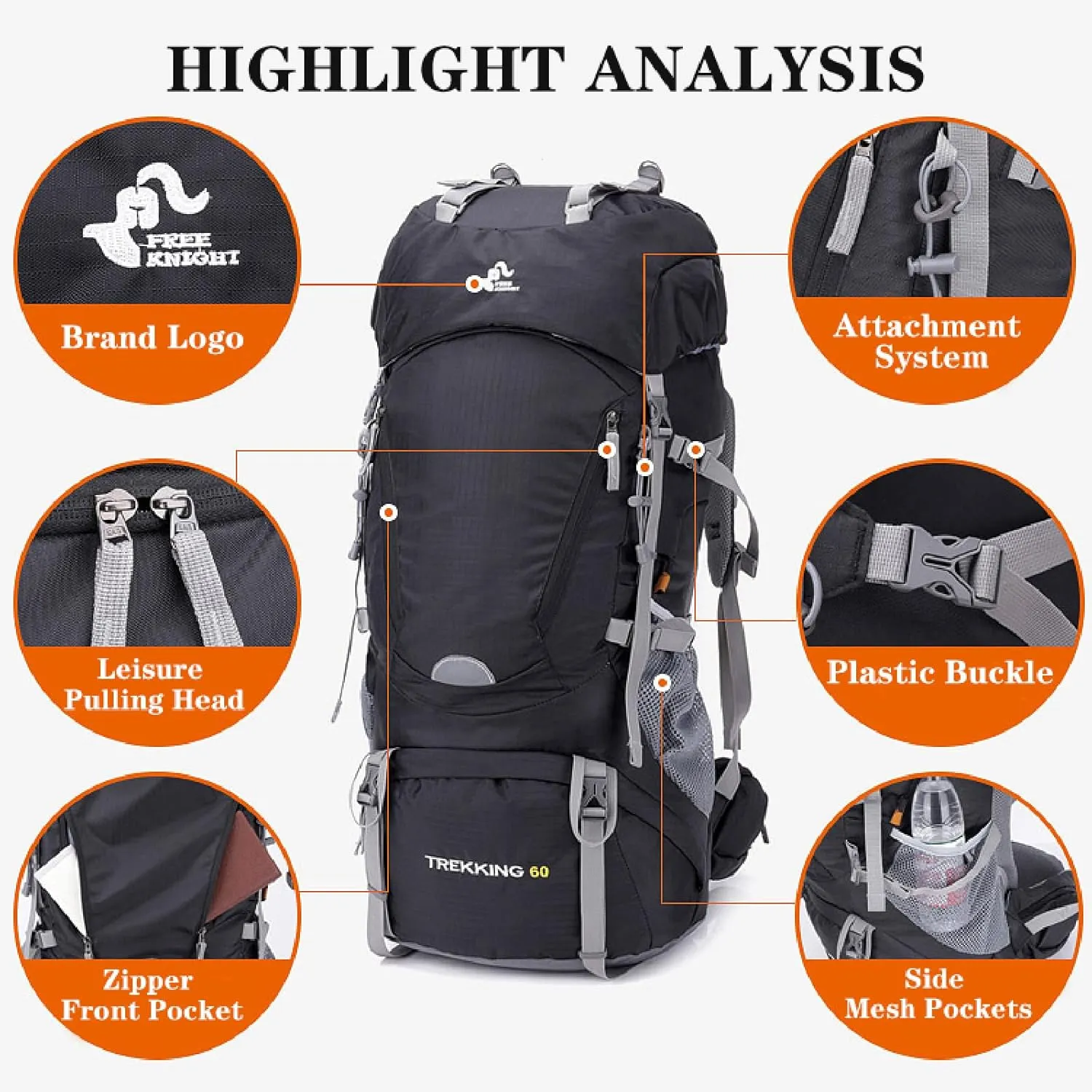 APLUSH Hiking Camping Backpack with Rain Cover, Lightweight Waterproof Outdoor Sport Travel Daypack for Climbing Touring,Blue a,60L