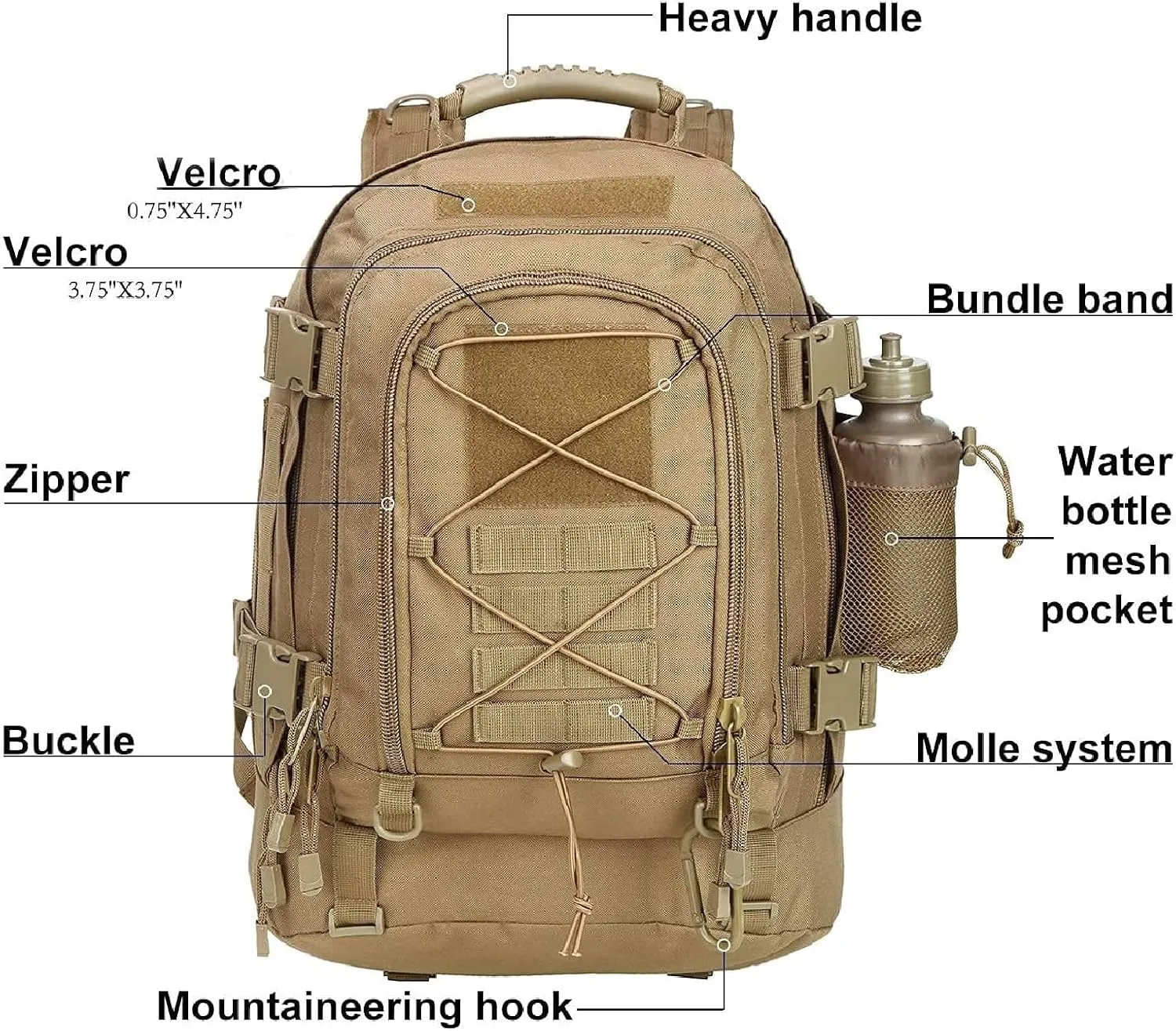APLUSH Large Tactical Backpack for Men,Outdoor Waterproof Rucksack for Travel, Work,Camping,Hunting,Hiking,Sports,Black a,One Size