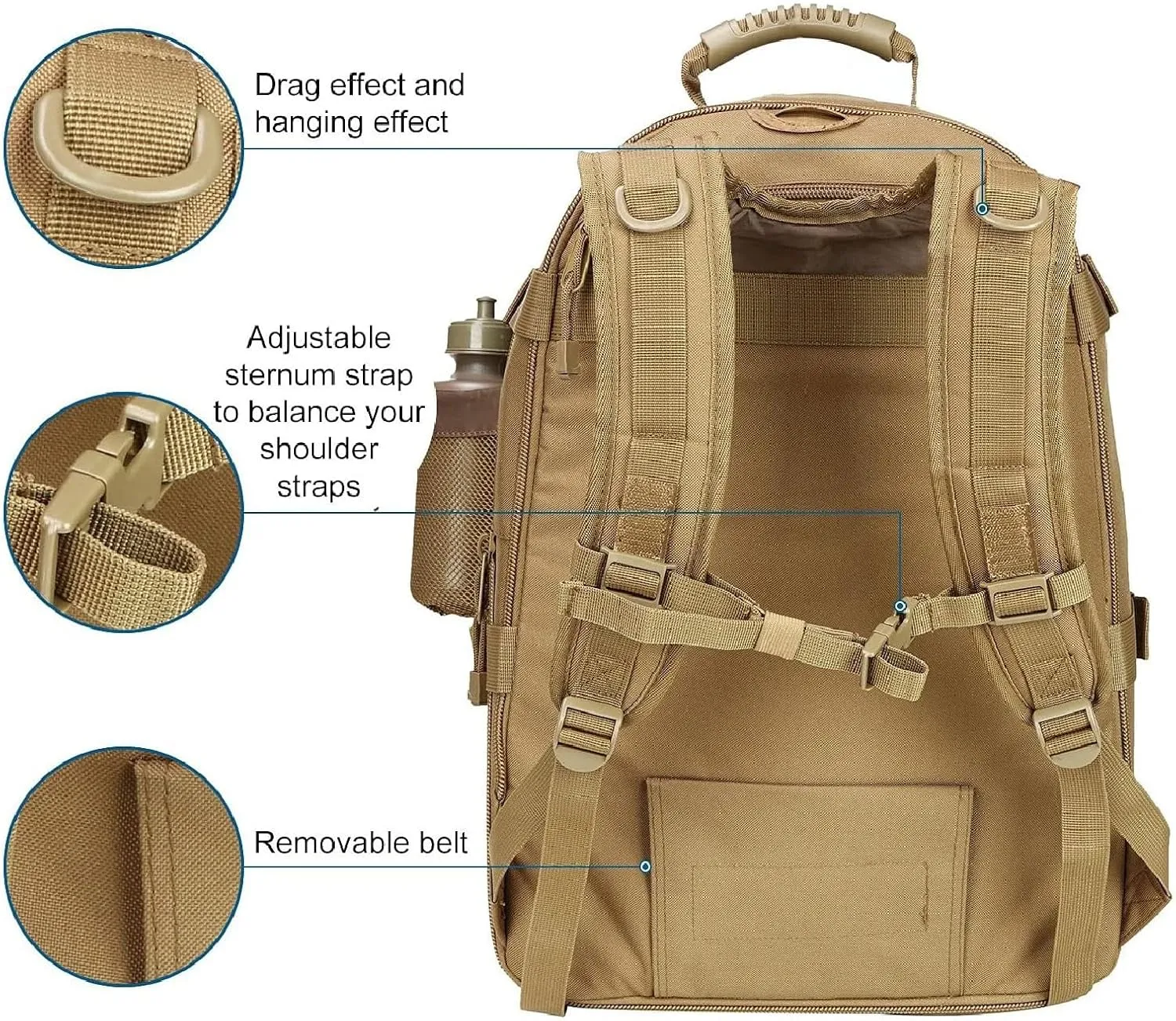 APLUSH Large Tactical Backpack for Men,Outdoor Waterproof Rucksack for Travel, Work,Camping,Hunting,Hiking,Sports,Black a,One Size
