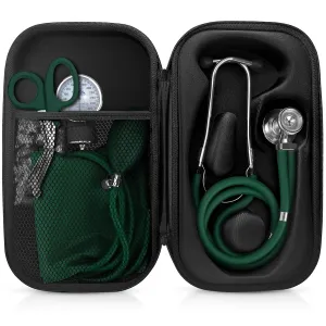 ASA TECHMED Medical Starter Kit - Stethoscope, Durable Blood Pressure Monitor, and EMT Shears and Protective Carrying Case Ideal for Healthcare Professionals, Hunter Green