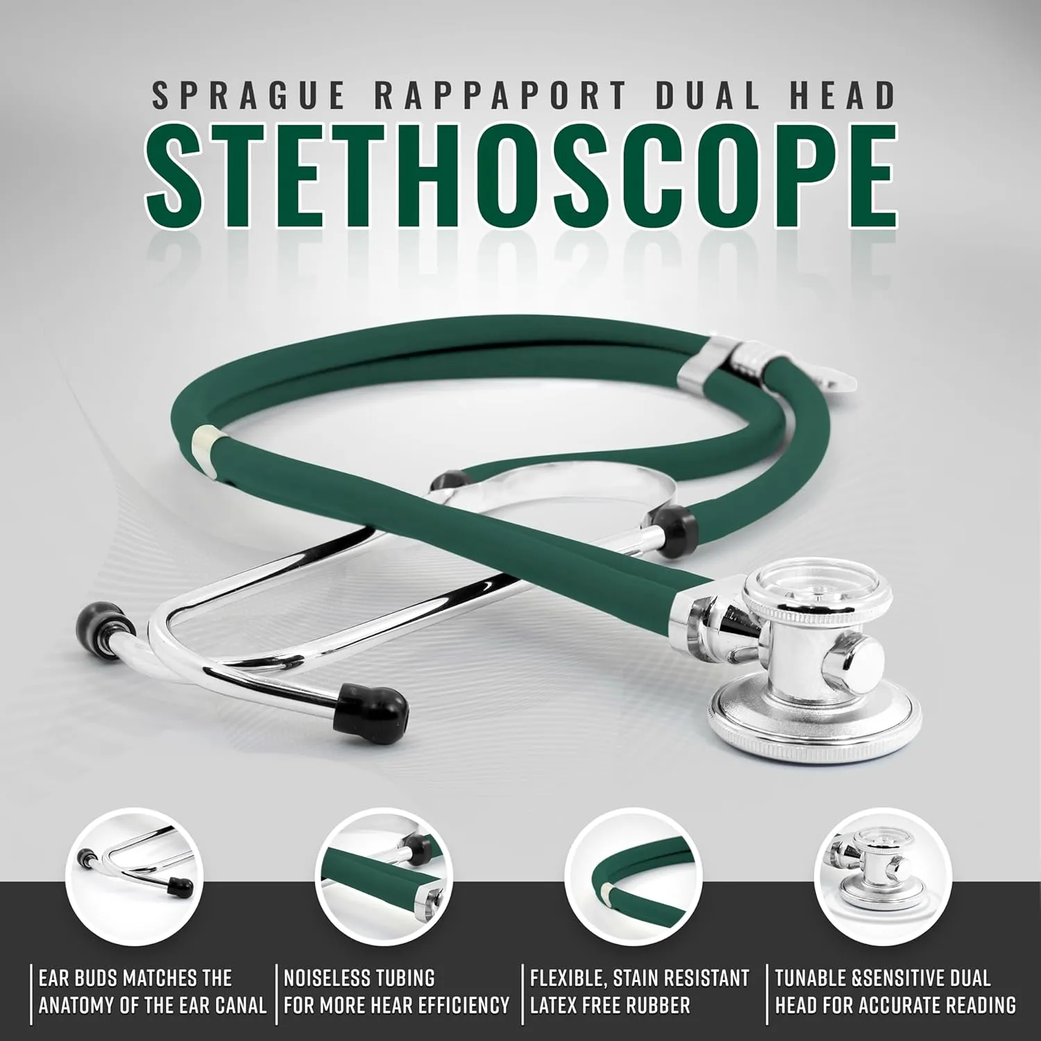 ASA TECHMED Medical Starter Kit - Stethoscope, Durable Blood Pressure Monitor, and EMT Shears and Protective Carrying Case Ideal for Healthcare Professionals, Hunter Green