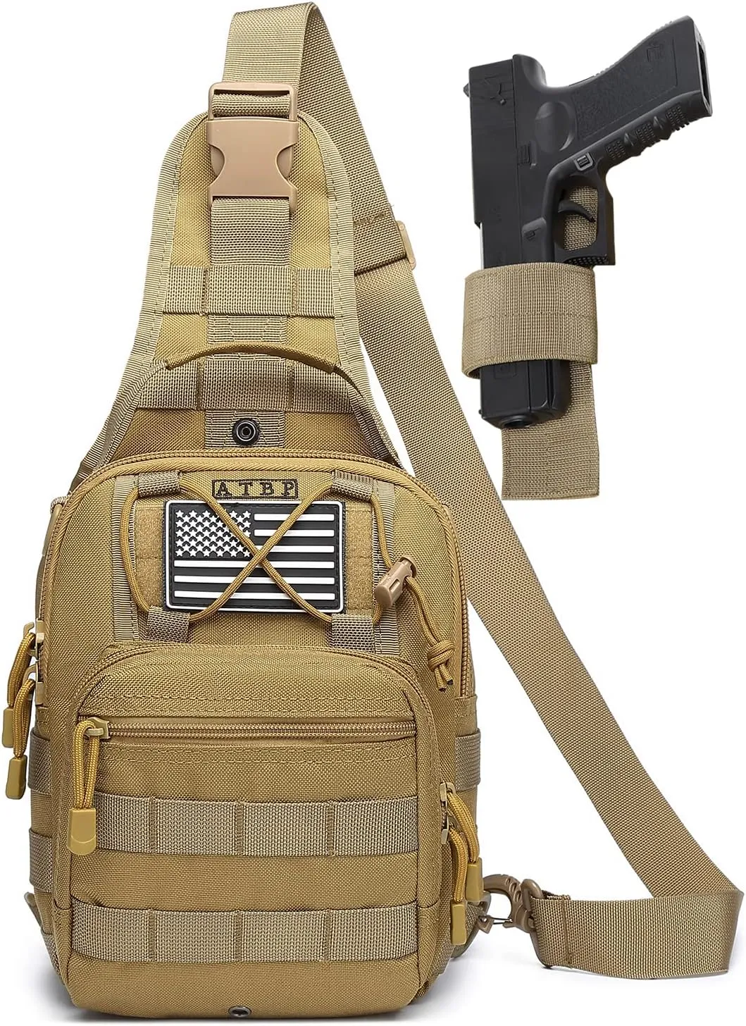 ATBP Small Tactical Sling Backpack Bag Holster One Over Shoulder Bag Pack Men With Universal Holster