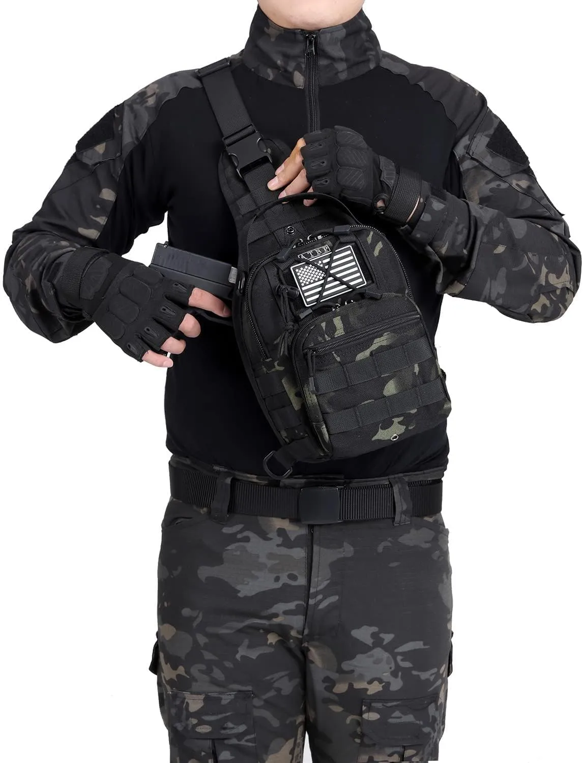 ATBP Small Tactical Sling Backpack Bag Pack for Men Military Shoulder Bag Molle Crossbody Bag for Hiking 6 Liters