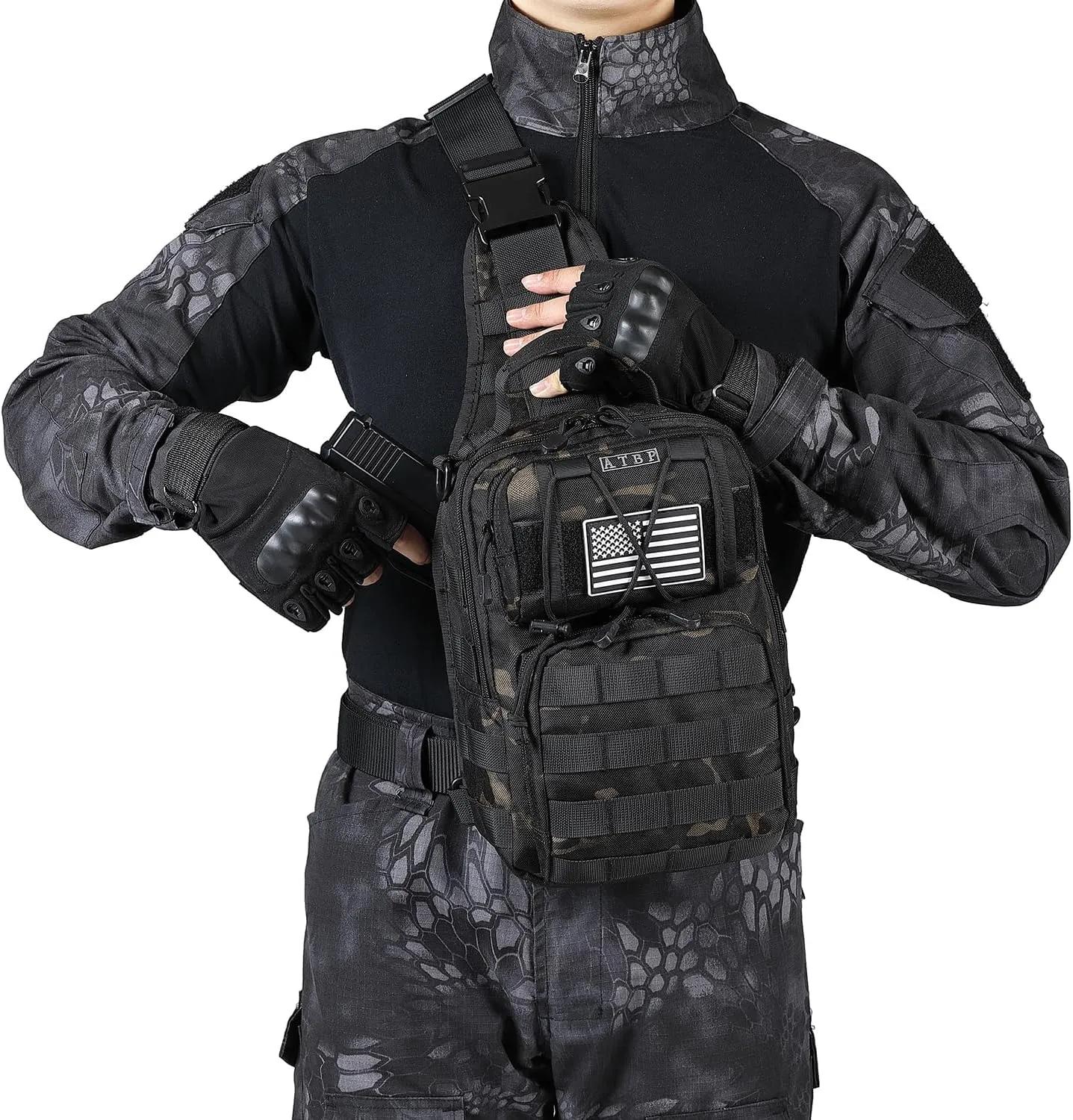 ATBP Tactical Sling Backpack Bag Pack for Men Military One Strap Shoulder Backpack Crossbody Bag With Holster 10 Liters