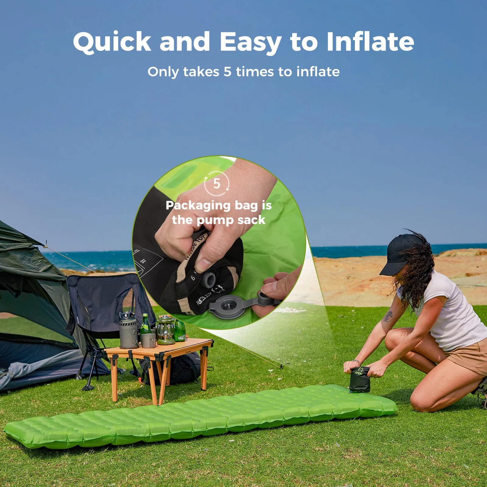 ATEPA Ultralight Insulated Sleeping Pad R Value 6 with Pump Sack